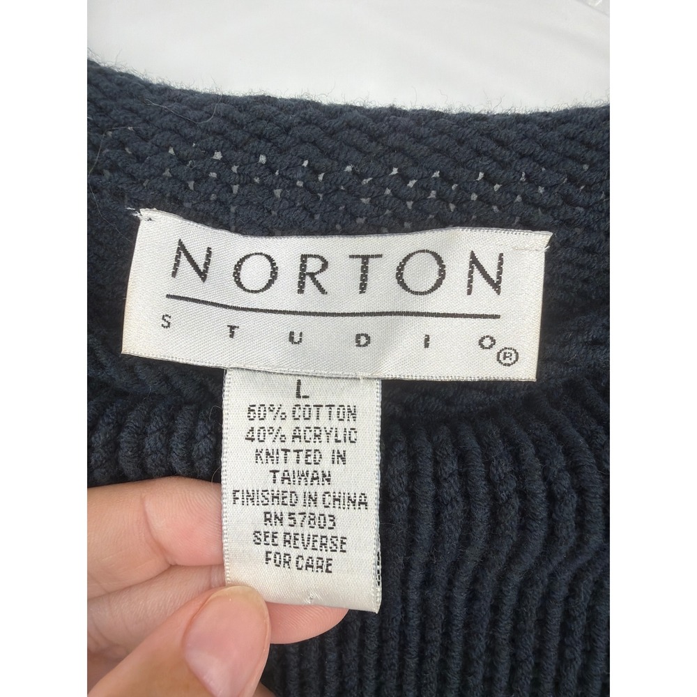 Norton Studio Navy Blue Snowflake Nordic Knit Mock Neck Sweater Large - Picture 3 of 7